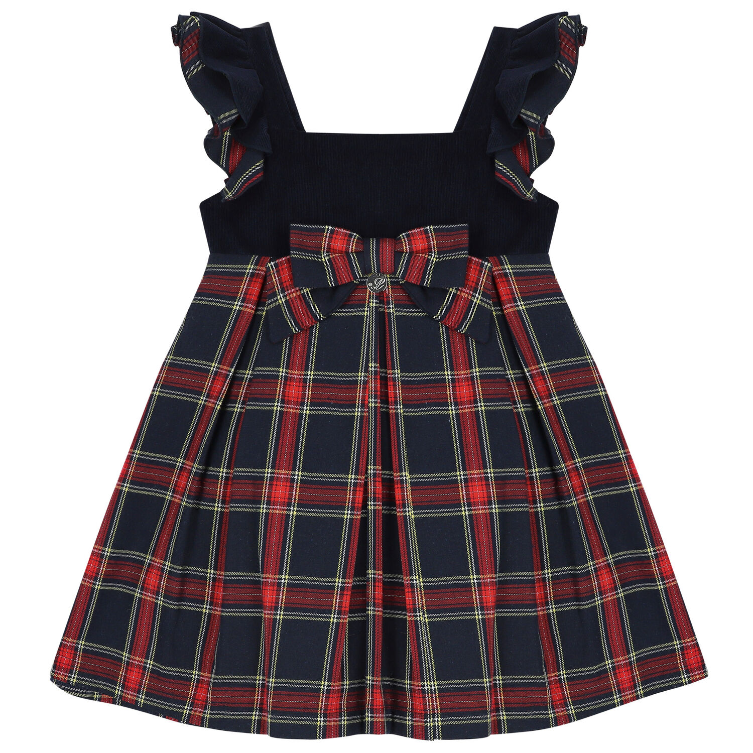 Girls Navy Blue & Red Tartan Dress, 1, hi-res image number null
